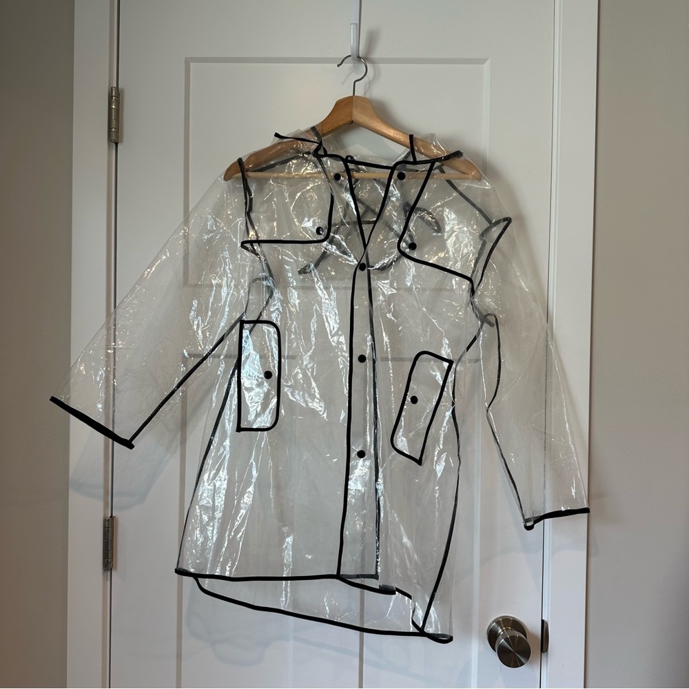 Transparent Women's Clear Rain Jacket Raincoat Black Trim Unbranded Fits Small S